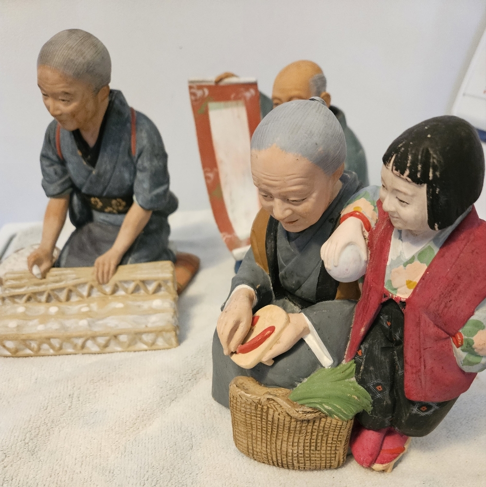 Hakata Doll Japan Clay 3 Pieces Handpainted 7" & 8" Vintage